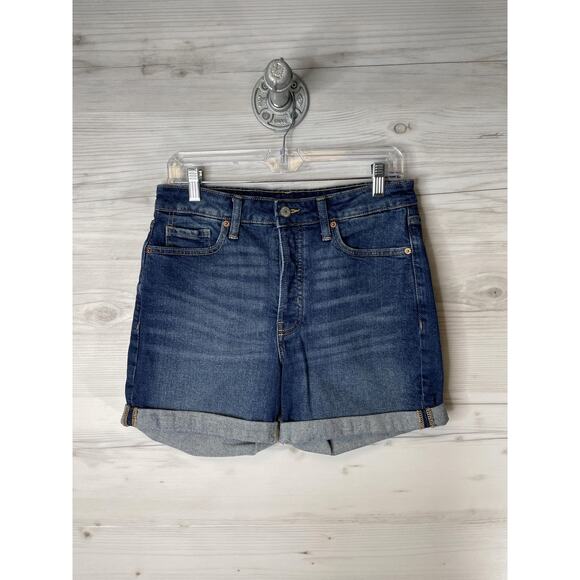Old Navy Shorts Womens 8 Blue Denim High-Rise OG Short Button Fly Cuffed - Picture 1 of 13